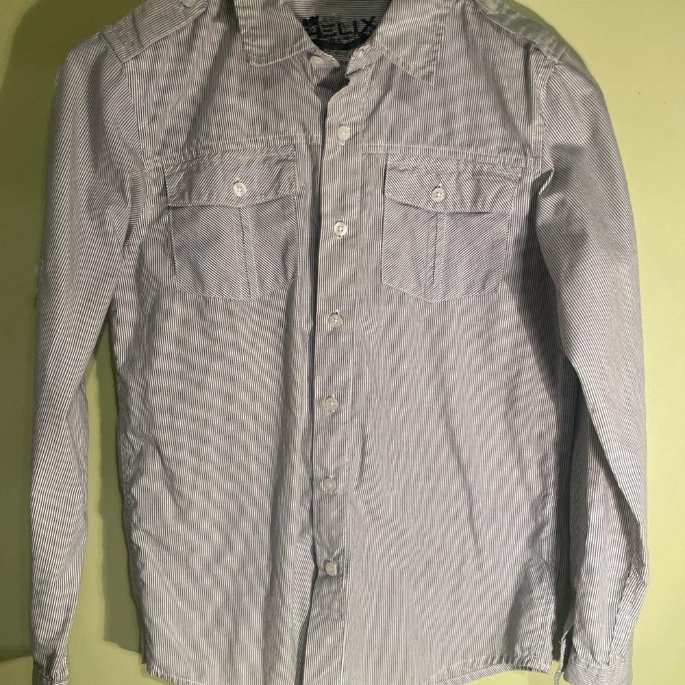 Helix Boys Gray Striped Button Down Shirt Y2K